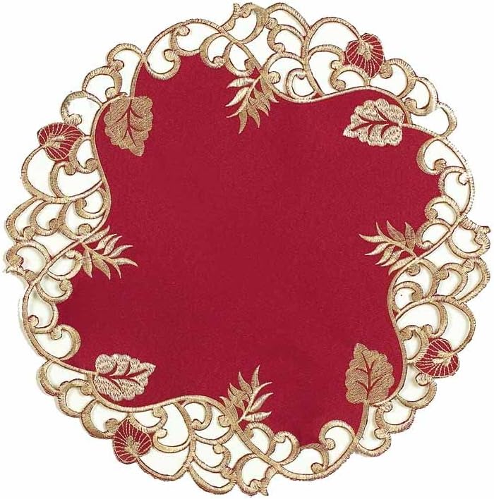 Burgundy Gold Doilies – Rustic Table Decor 15 Inch Embroidered Table Mats