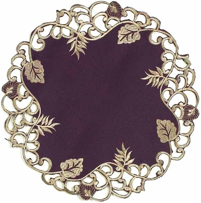 Plum Gold Table Doilies – Velvet Plum Embroidered Doilies for Rustic Table Decor