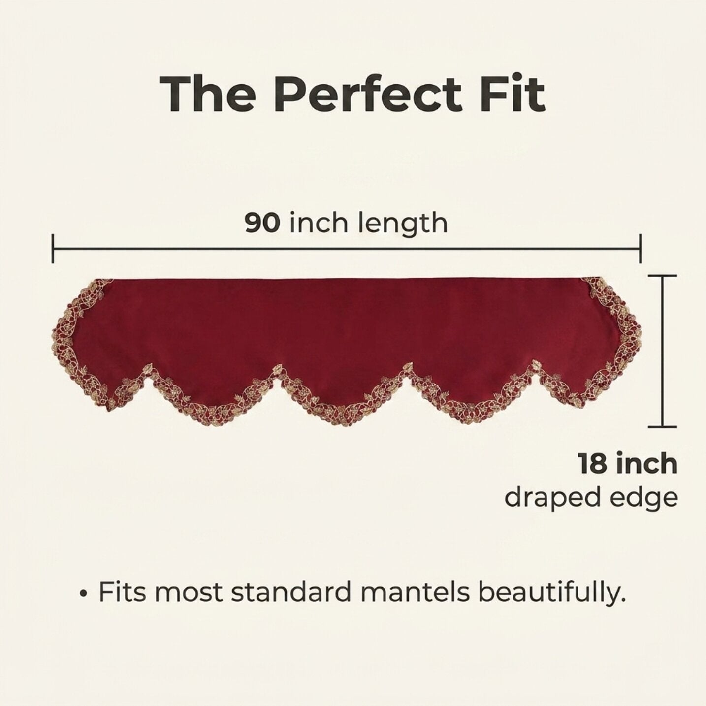 Burgundy Mantel Scarf – Rustic Fireplace Decor | Polyester Embroidered Table Linen Protector 18x90 Inch