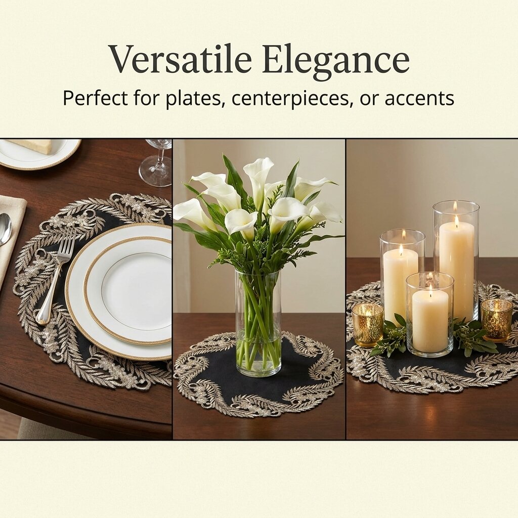 Black Gold Table Doilies – Elegant Decorative Runner, 15 Inch Rustic Dining Accents