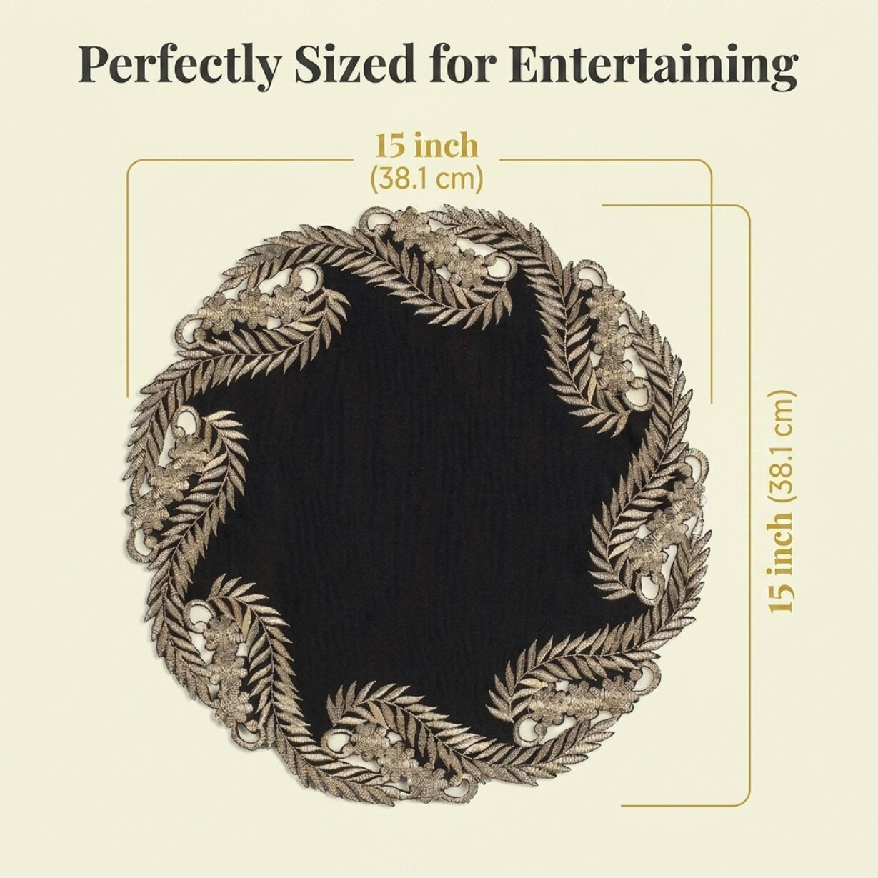 Black Gold Table Doilies – Elegant Decorative Runner, 15 Inch Rustic Dining Accents