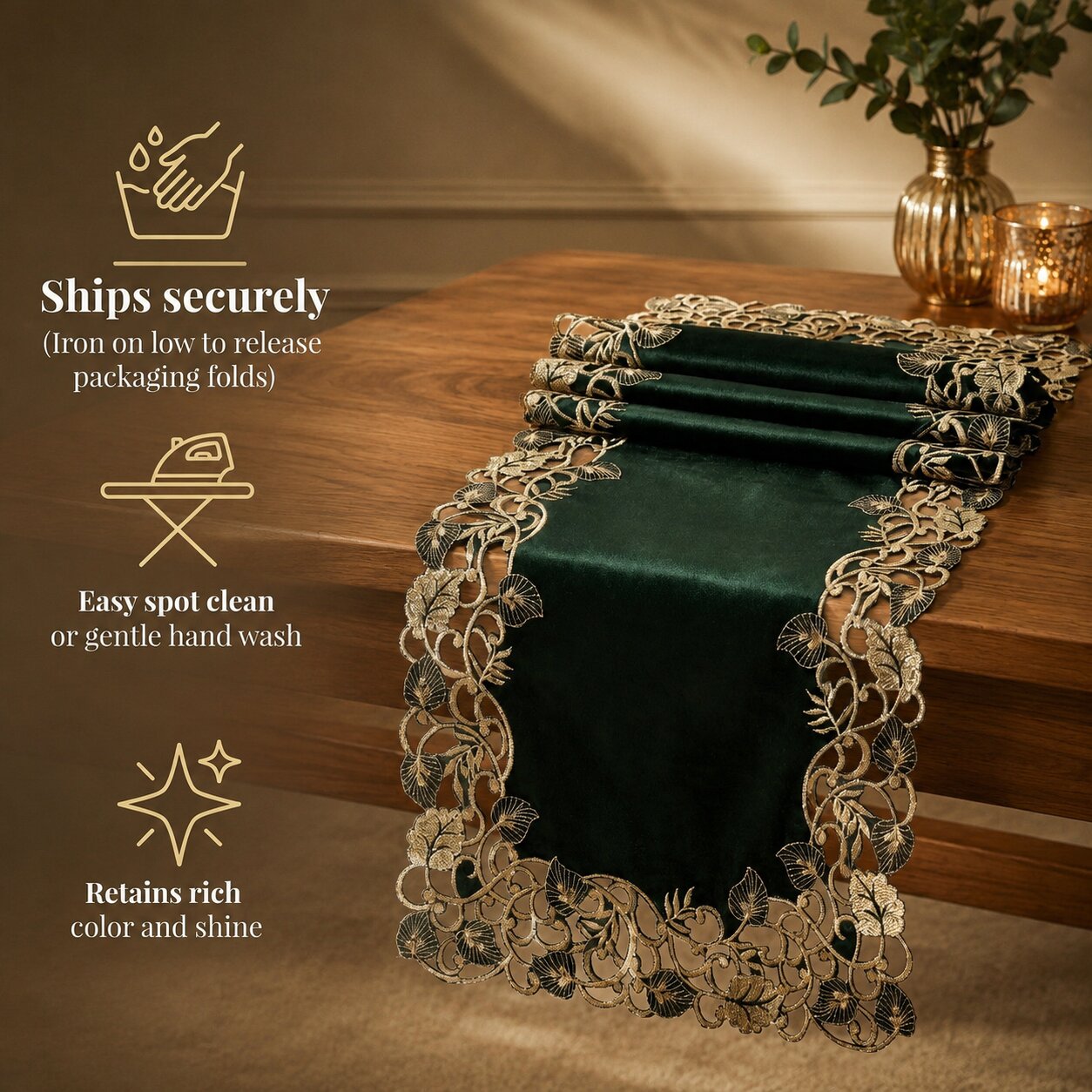 Black Gold Table Runner – Rustic Vintage Decorative Linen 14x108 Inch