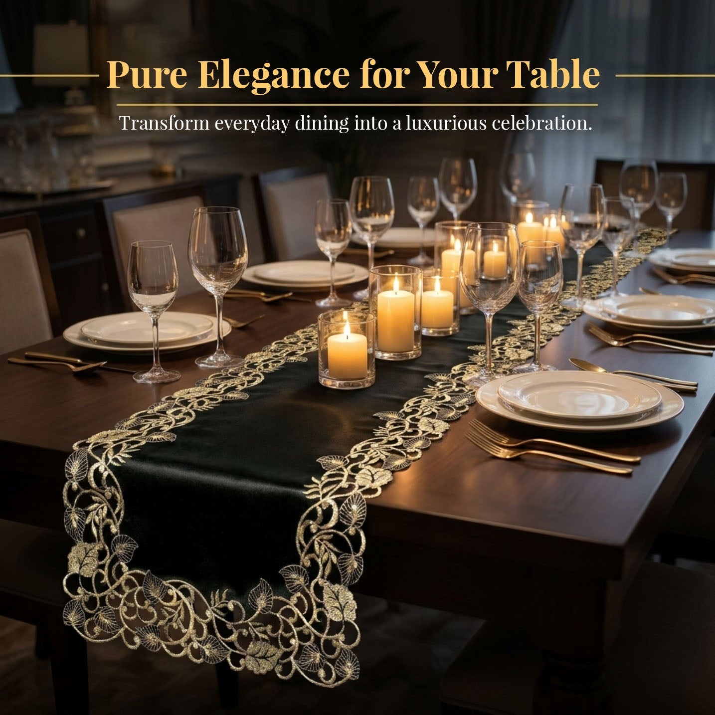 Black Gold Table Runner – Rustic Vintage Decorative Linen 14x108 Inch