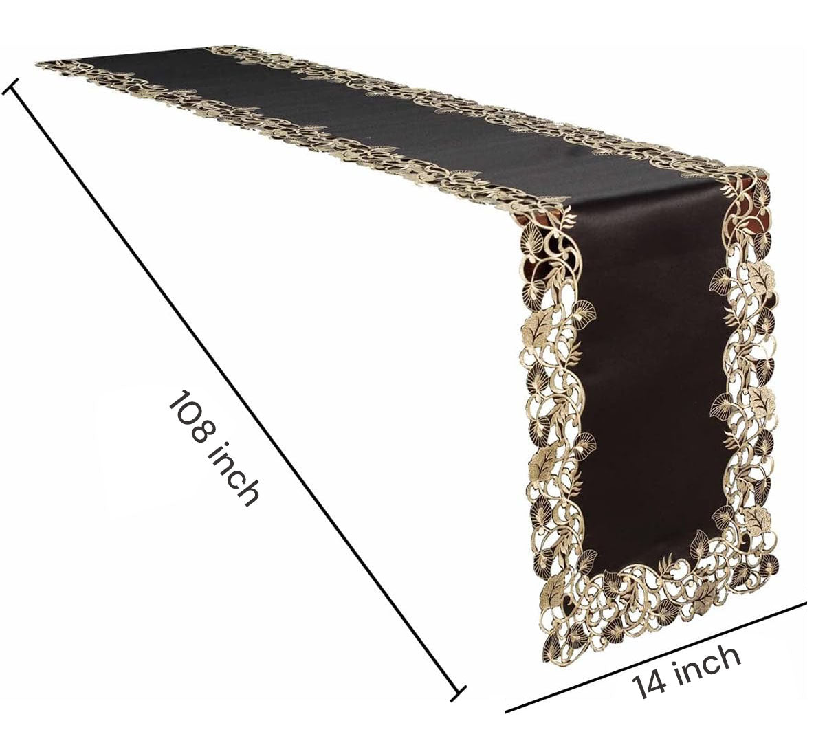 Black Gold Table Runner – Rustic Vintage Decorative Linen 14x108 Inch