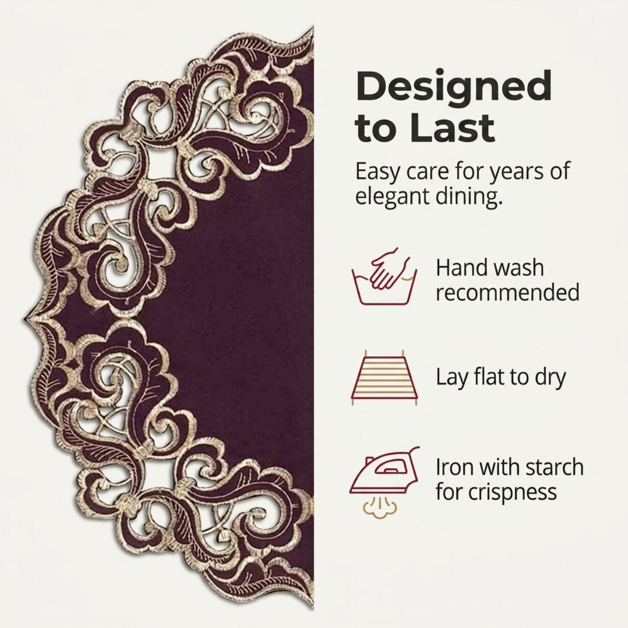 Plum Gold Doilies – Granada Collection 15 Inch Rustic Table Decor Embroidered Linens