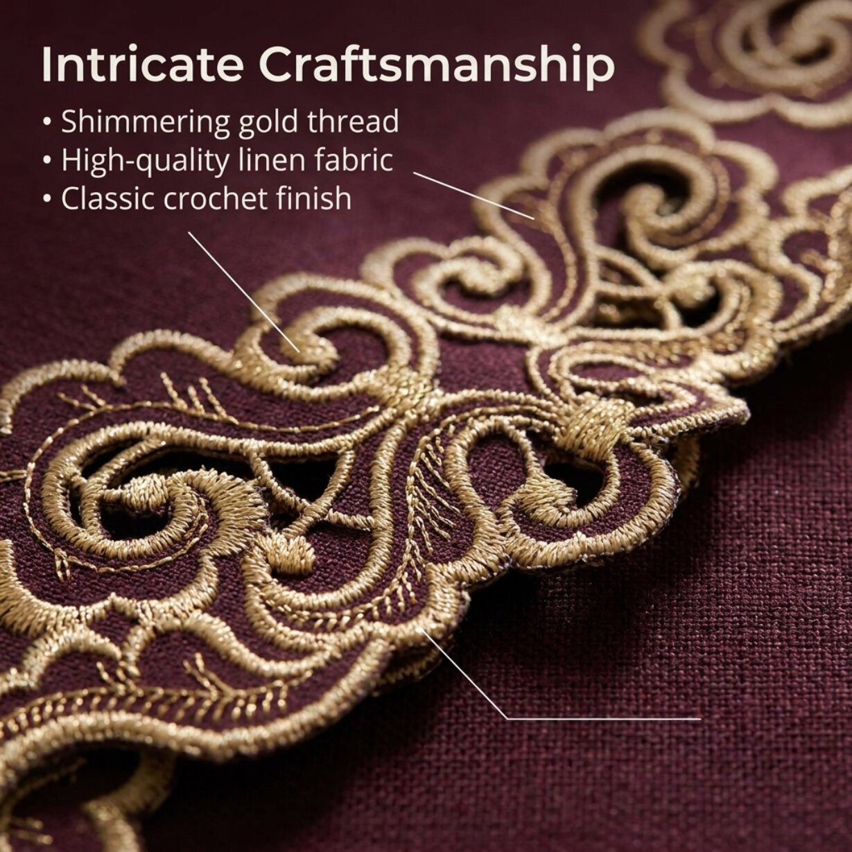 Plum Gold Doilies – Granada Collection 15 Inch Rustic Table Decor Embroidered Linens