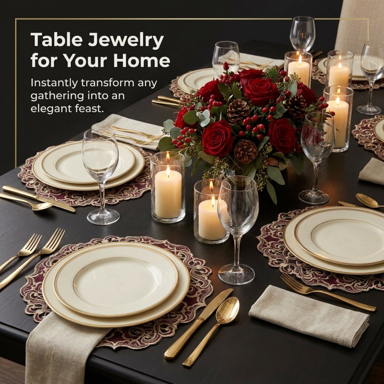 Plum Gold Doilies – Granada Collection 15 Inch Rustic Table Decor Embroidered Linens