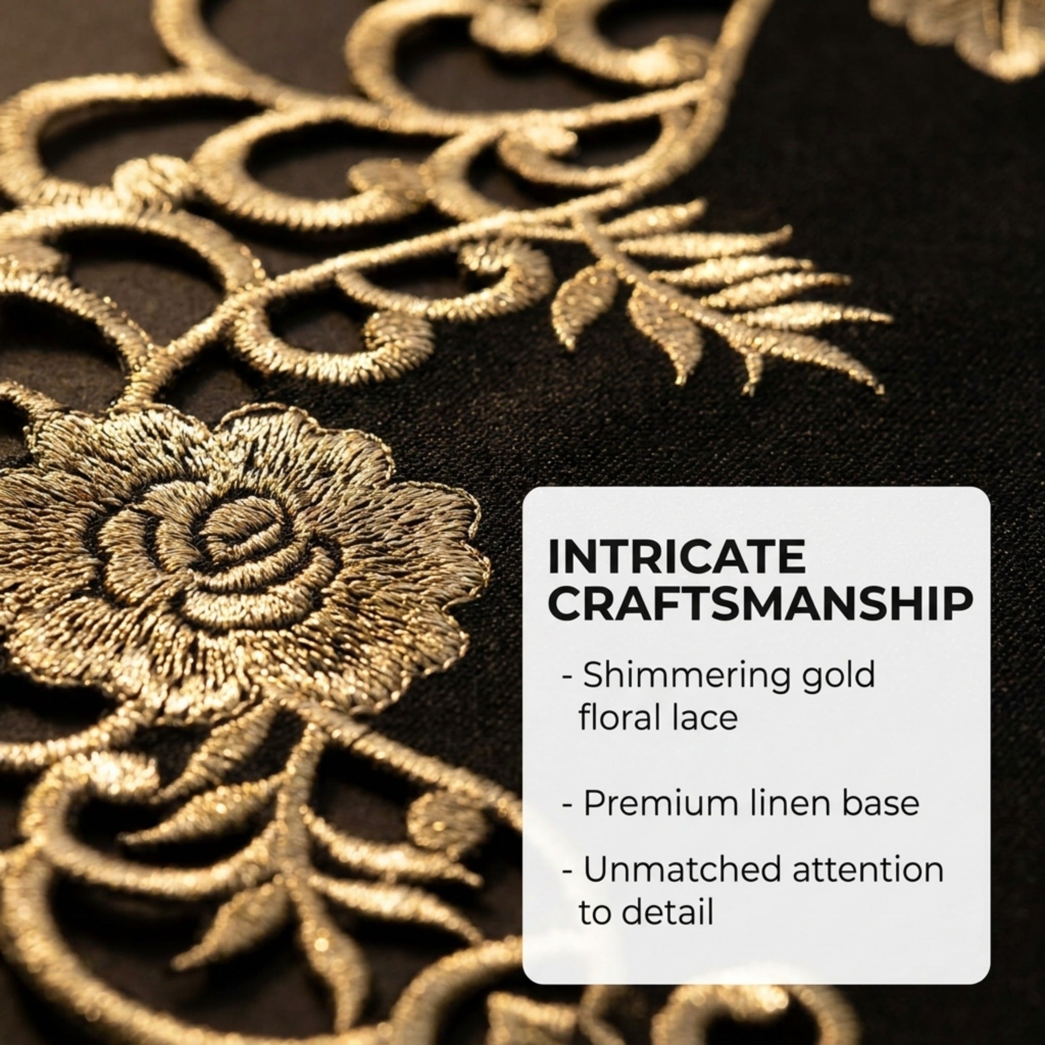 Black Gold Table Doilies – 15 Inch Embroidered Rustic Table Decor for Indoor Outdoor