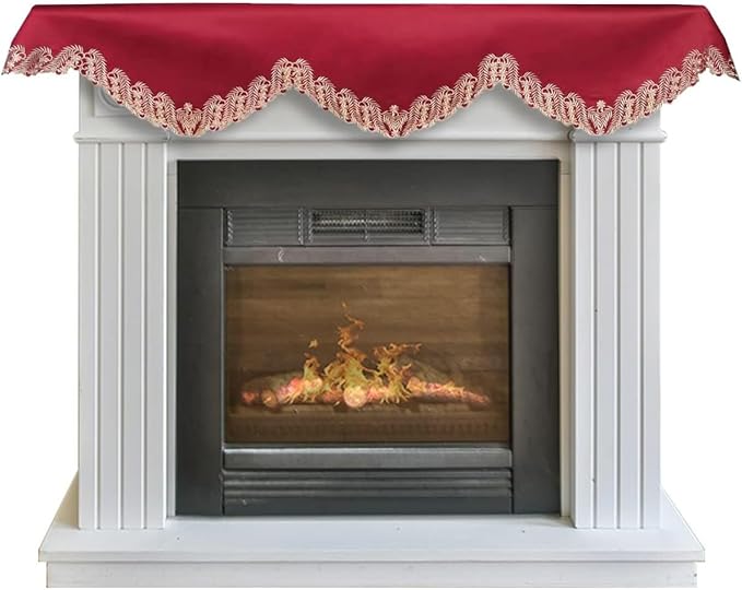 Burgundy Mantel Scarf – Rustic Fireplace Decor, Vintage Table Protector Scarf 18x90 Inch