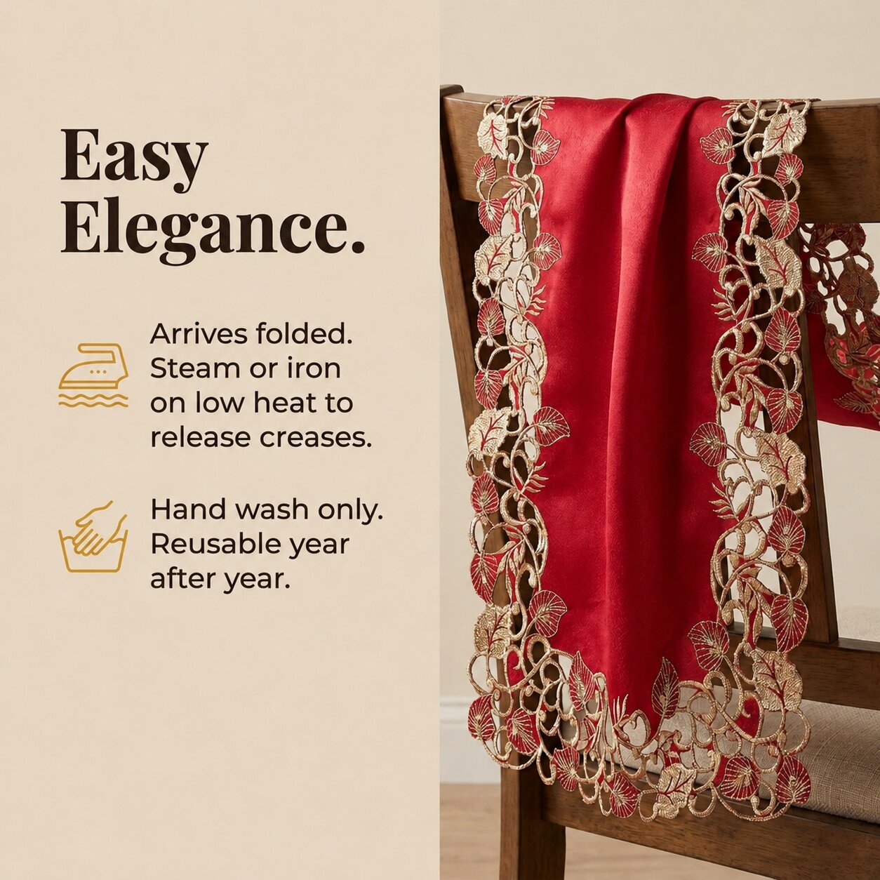 Burgundy Gold Table Runner – Rustic Vintage Dining Table Decor 14x108 Inch