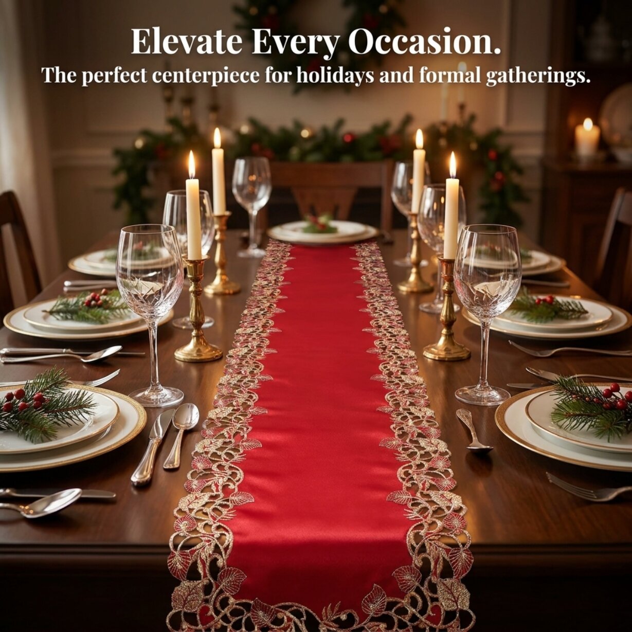 Burgundy Gold Table Runner – Rustic Vintage Dining Table Decor 14x108 Inch