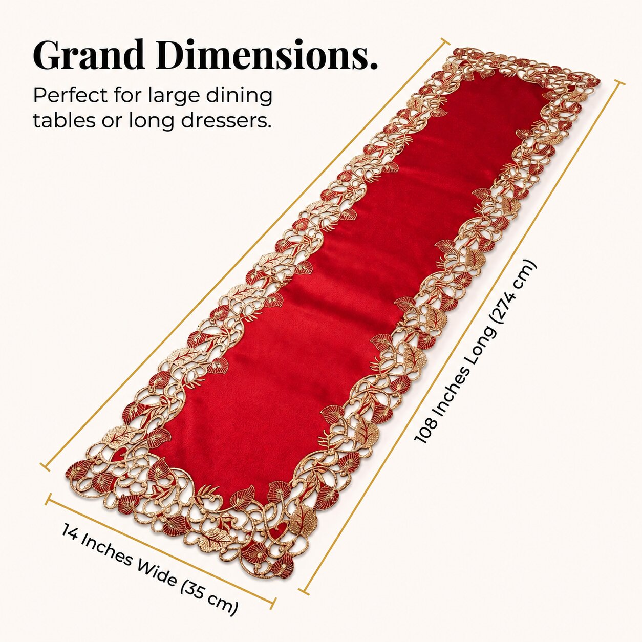 Burgundy Gold Table Runner – Rustic Vintage Dining Table Decor 14x108 Inch