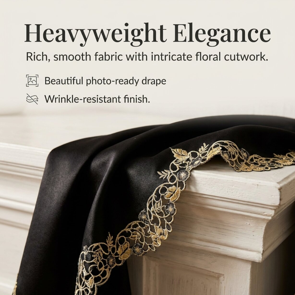Black Gold Mantel Scarf – Vintage Fireplace Decor, Rustic Table Linen 18x90 Inch