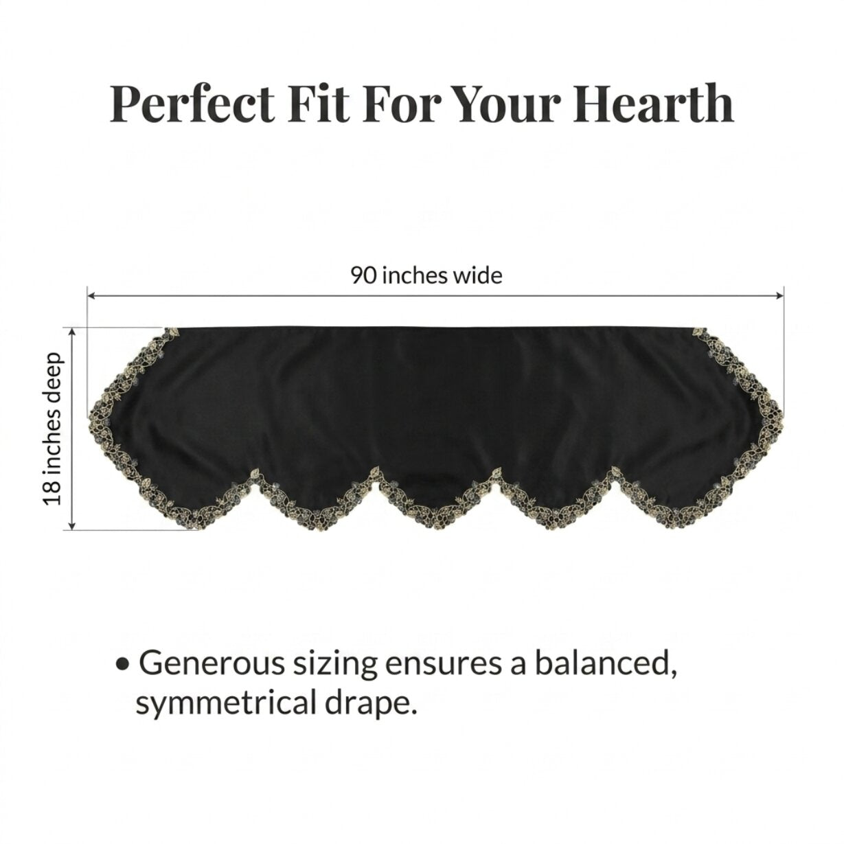 Black Gold Mantel Scarf – Vintage Fireplace Decor, Rustic Table Linen 18x90 Inch