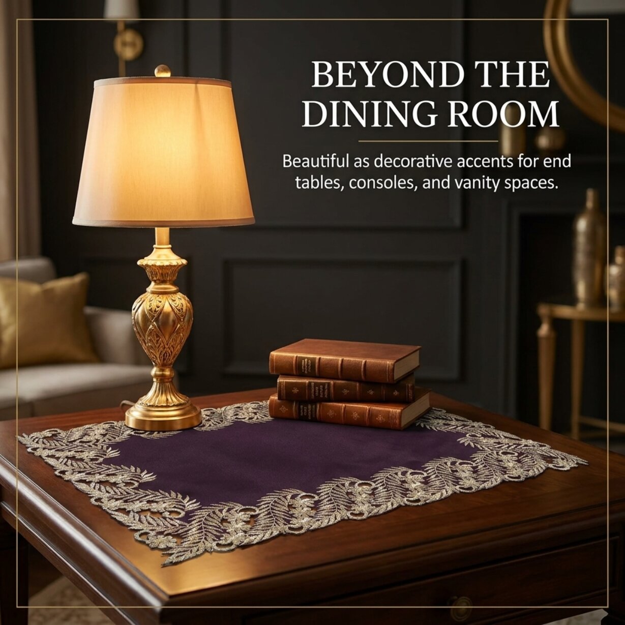 Gold Table Placemats – Plum Table Mats with Embroidered Linen for Rustic Dining Décor