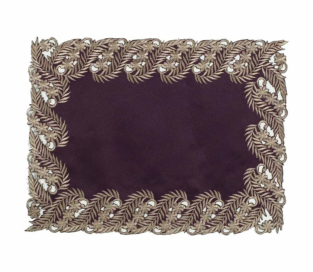 Gold Table Placemats – Plum Table Mats with Embroidered Linen for Rustic Dining Décor