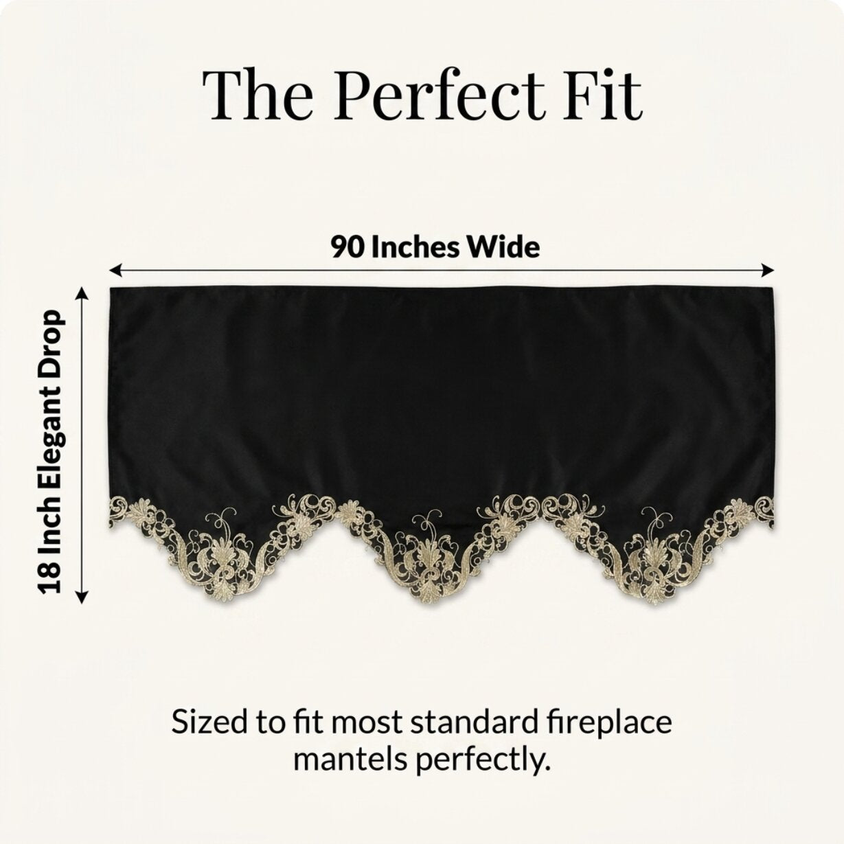 Black Gold Mantel Scarf – Rustic Vintage Fireplace Decor 18x90 Inch Polyester Cover