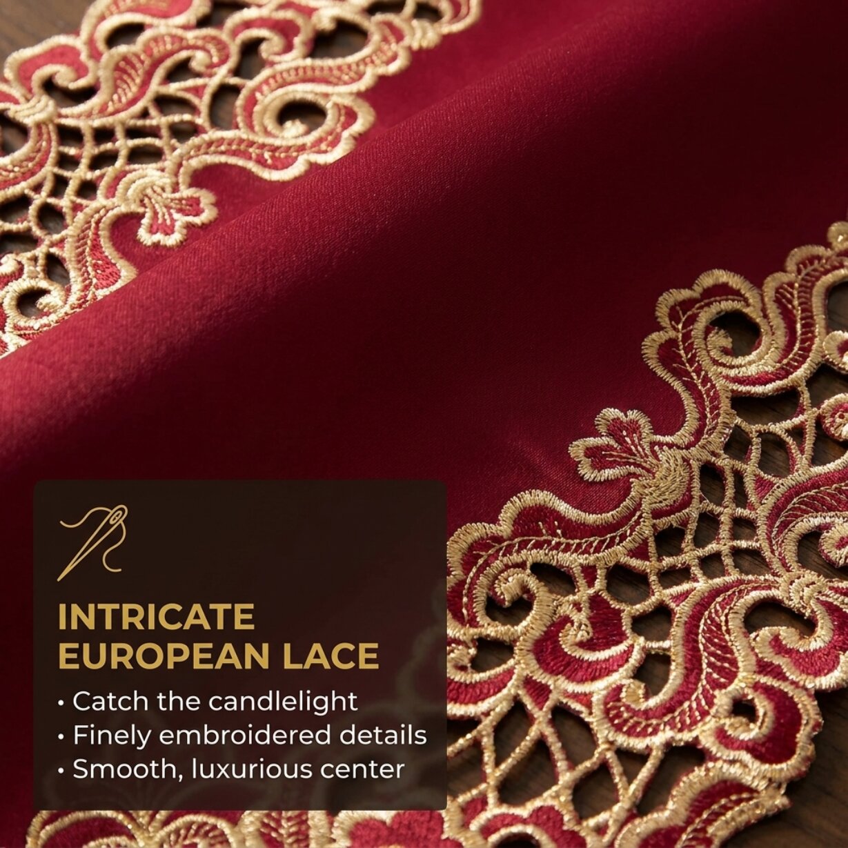 Burgundy Gold Table Runner – Granada Collection Rustic Embroidered Dining Decor 14x108 Inch