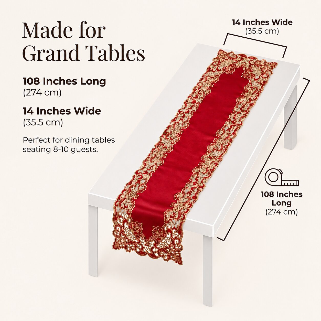 Burgundy Gold Table Runner – Granada Collection Rustic Embroidered Dining Decor 14x108 Inch