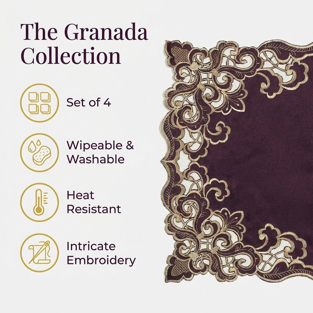 Plum Gold Placemats – Rustic Table Protection Mats 12x18 Inch | Granada Collection