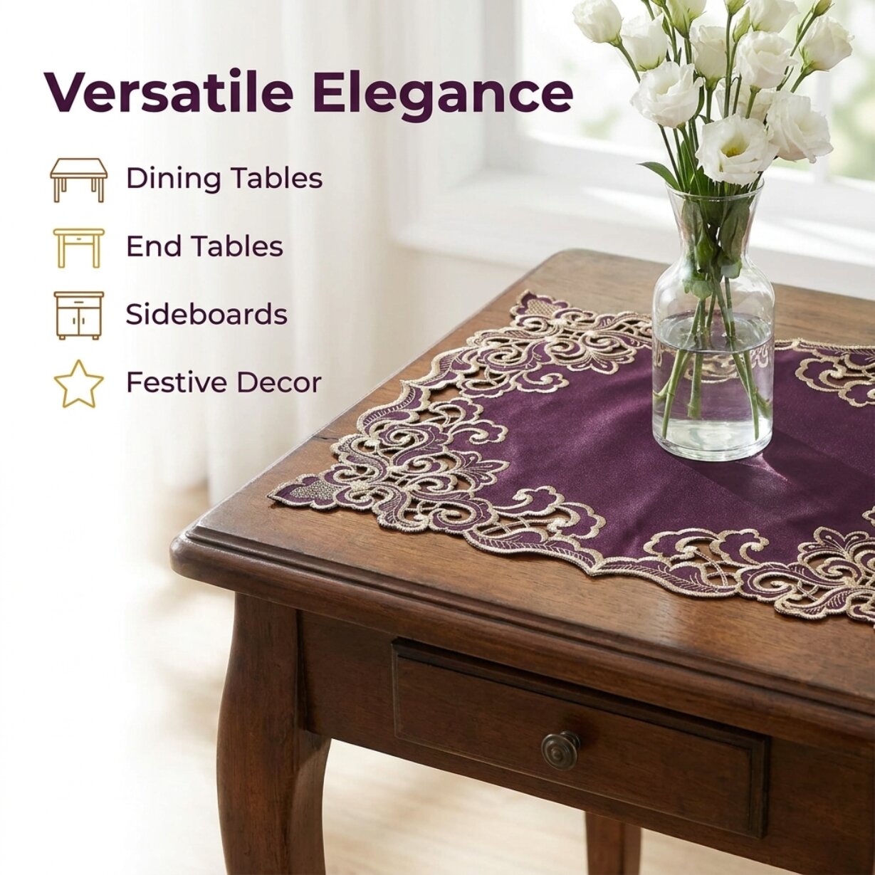 Plum Gold Placemats – Rustic Table Protection Mats 12x18 Inch | Granada Collection