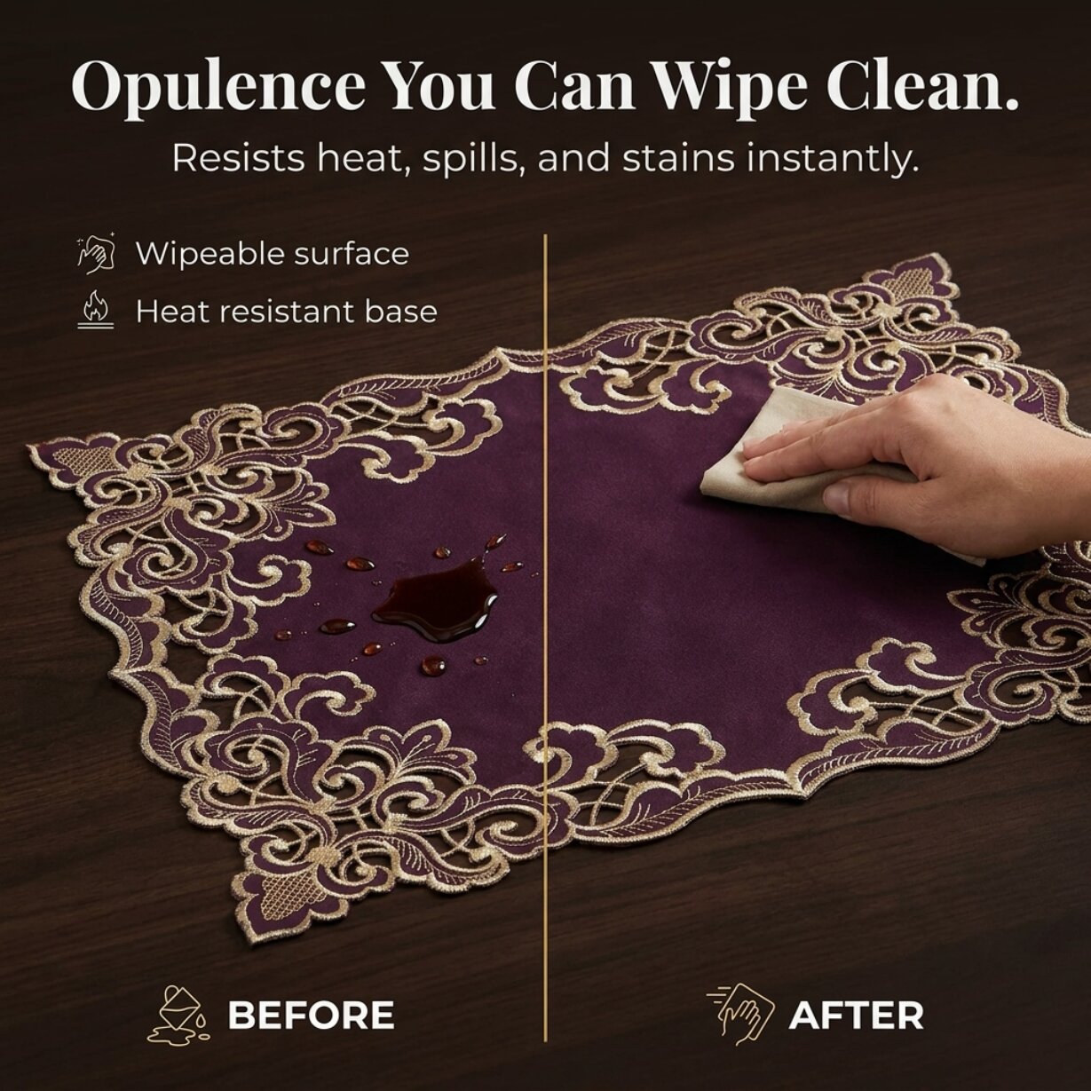 Plum Gold Placemats – Rustic Table Protection Mats 12x18 Inch | Granada Collection