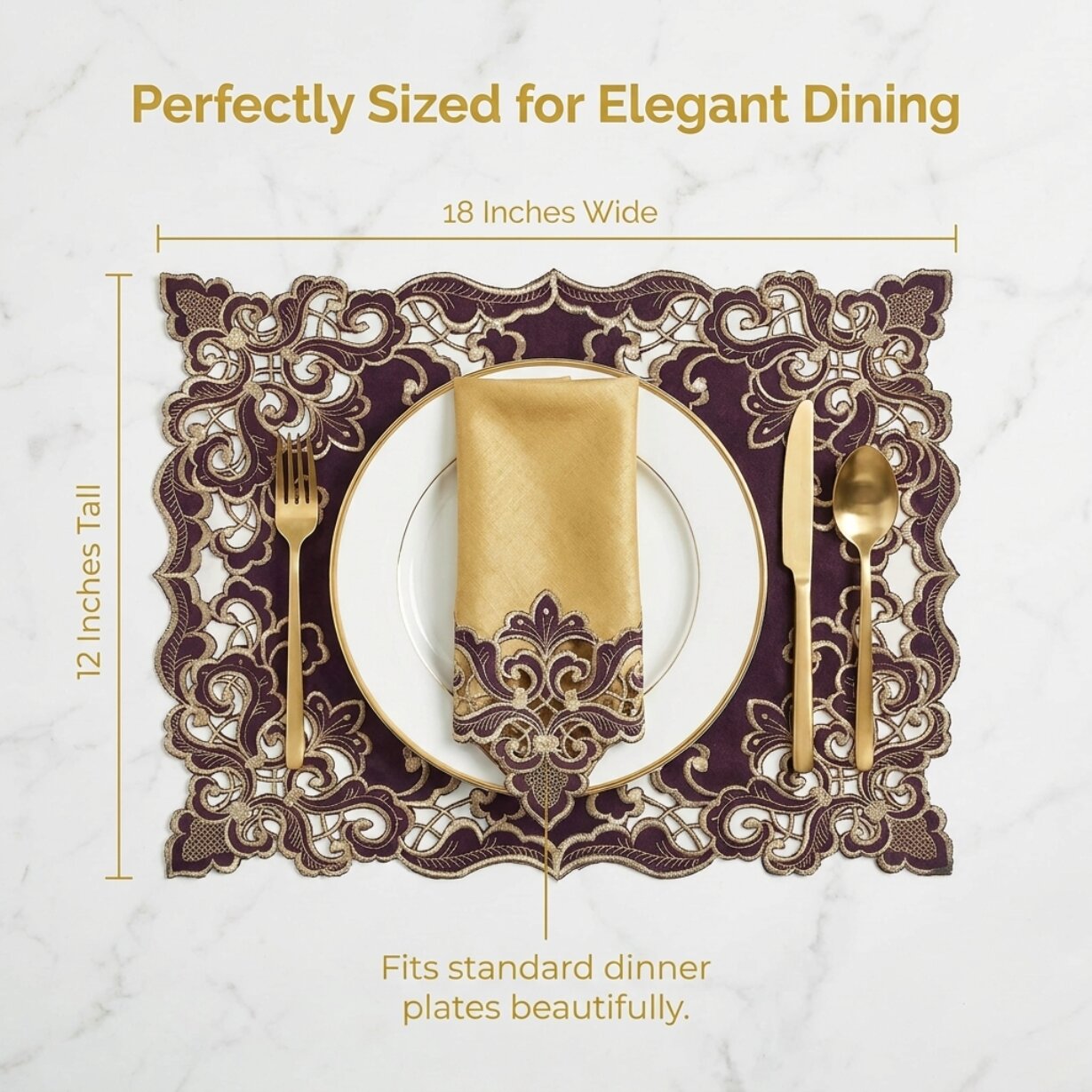 Plum Gold Placemats – Rustic Table Protection Mats 12x18 Inch | Granada Collection