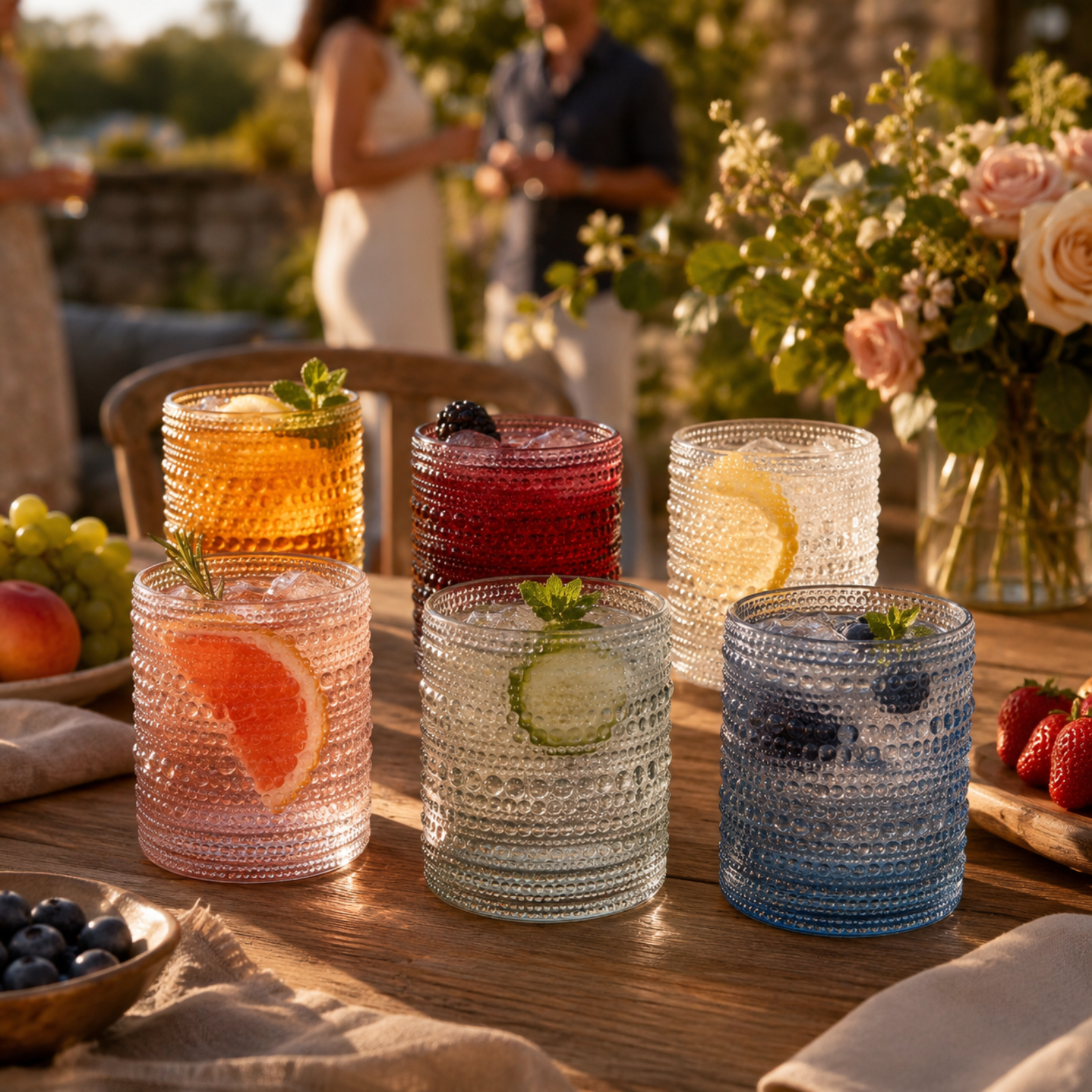 Tonal Hobnail Lowball Glassware, Spring, Set of 6