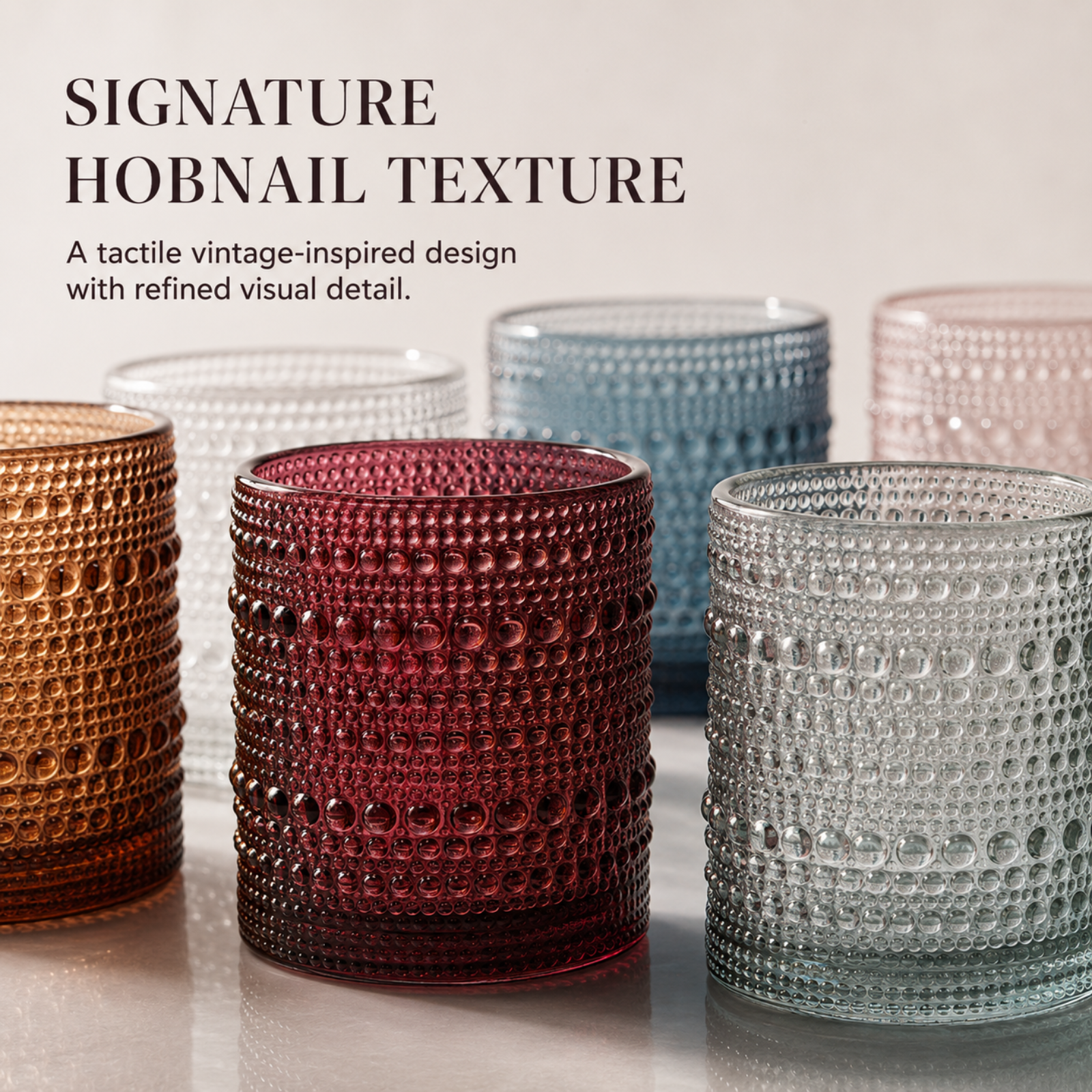 Tonal Hobnail Lowball Glassware, Spring, Set of 6