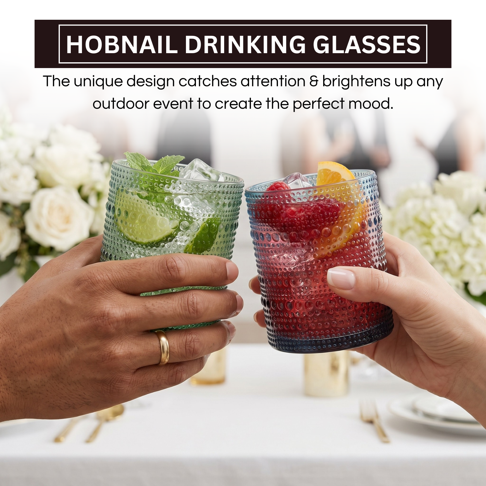 Eze Acrylic Hobnail Lowball Glassware, Set of 4