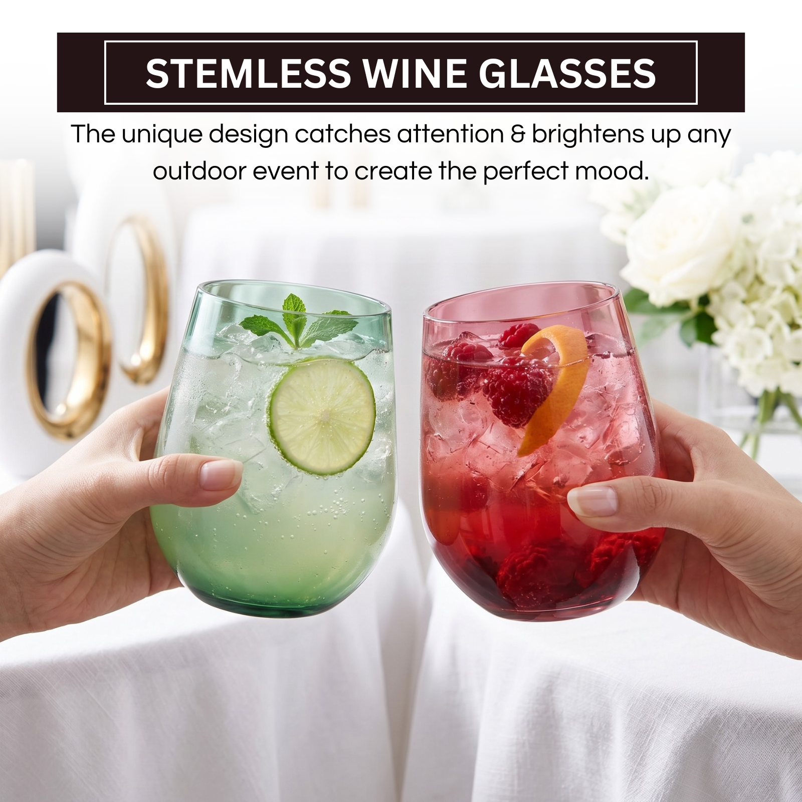 Eze Acrylic Stemless Wine Glassware, Set of 4