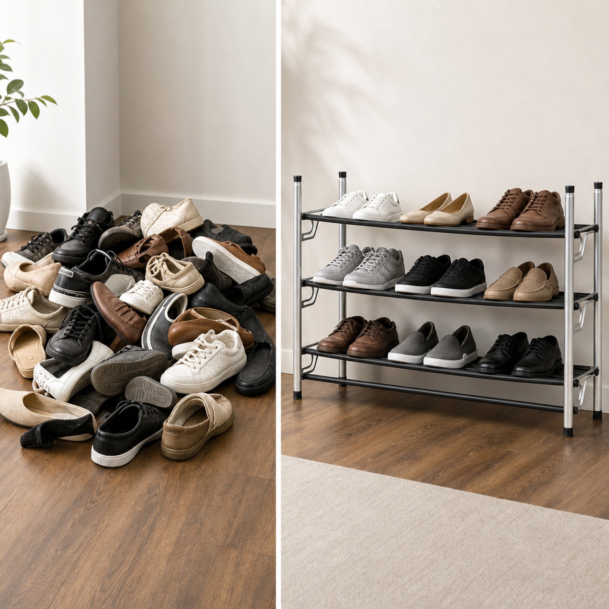 3-Tier Adjustable Shoe Storage Rack with Rubber Feet
