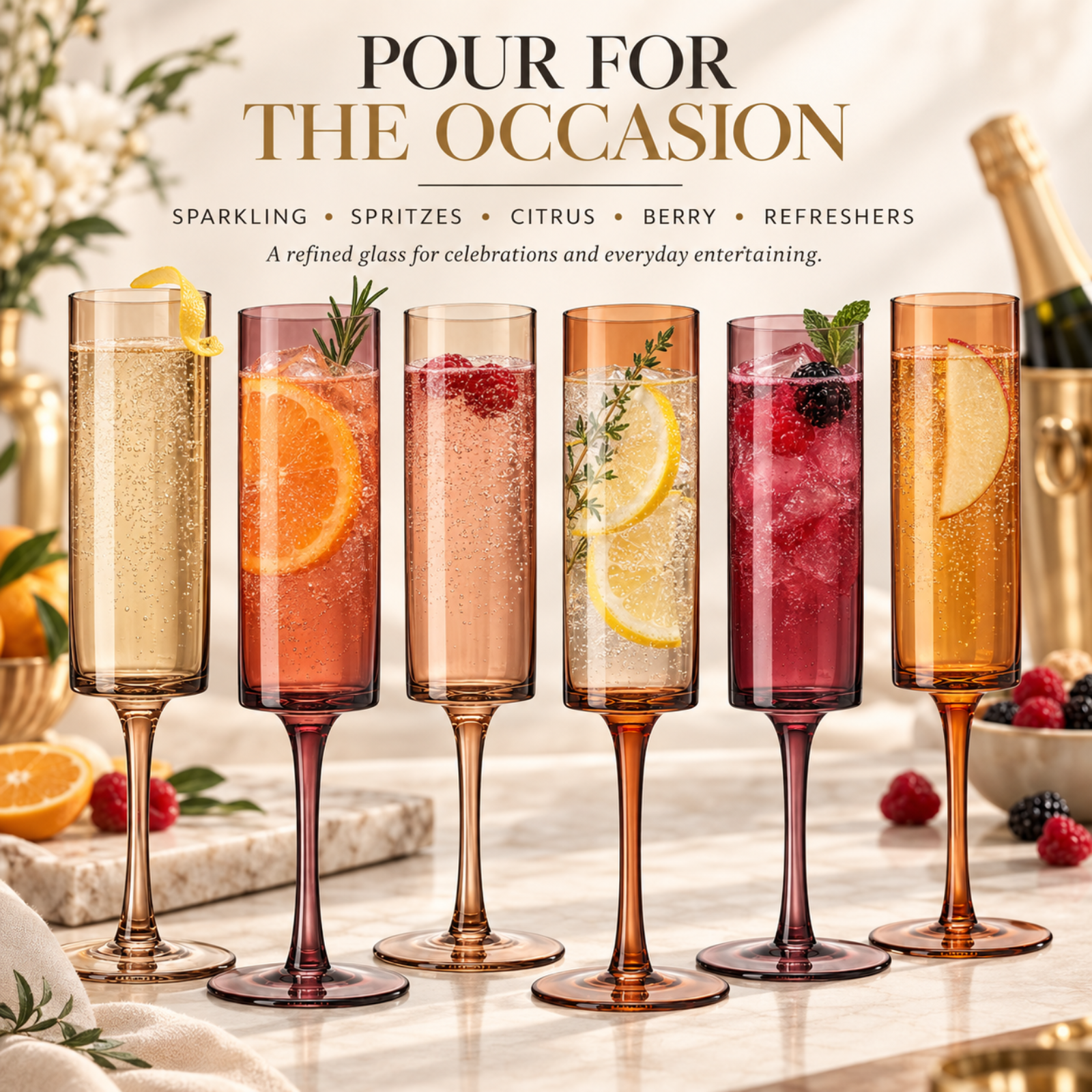 Venus Champagne Flute Glassware, Set of 6