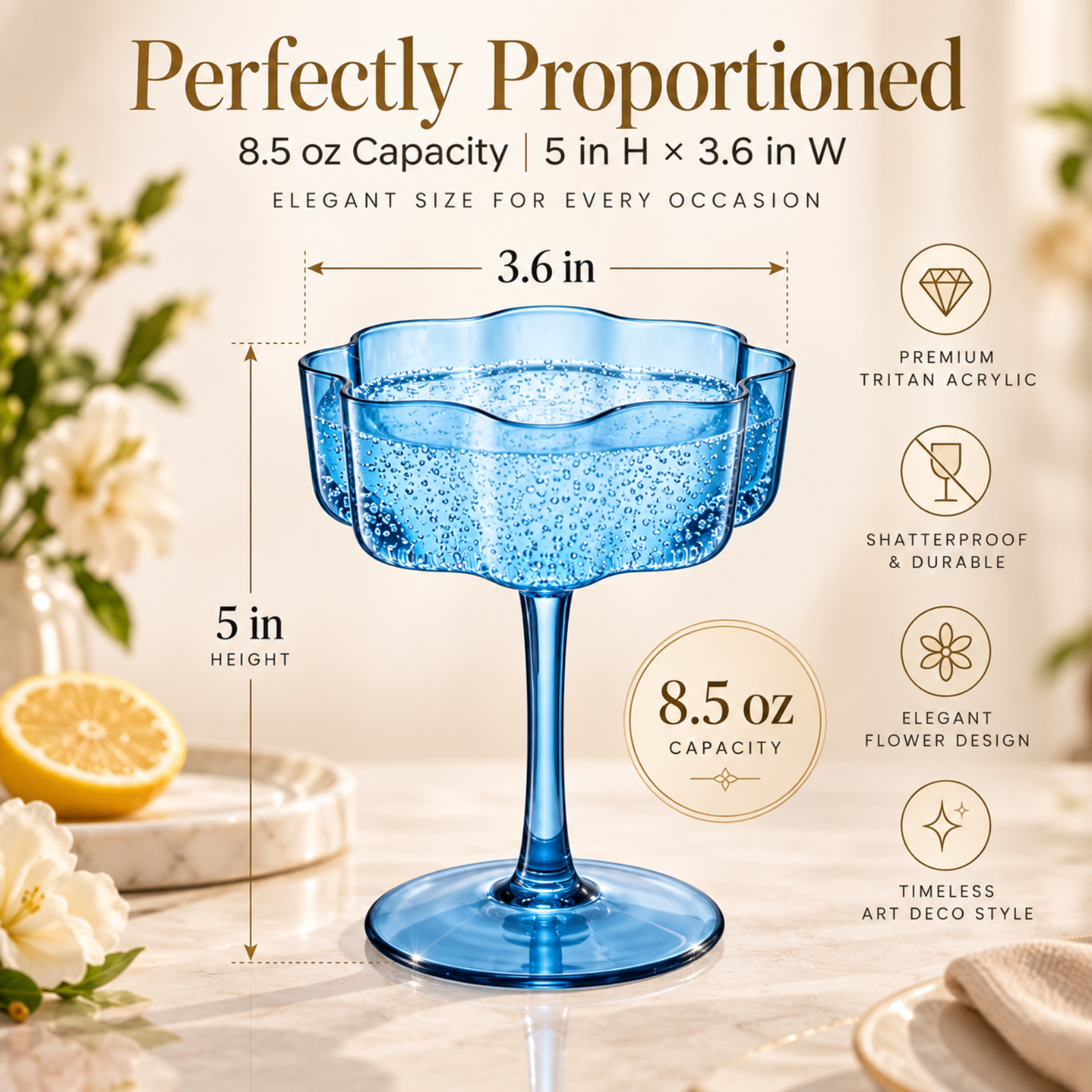 Eze Acrylic Champagne Coupe Cocktail Glassware, Set of 4