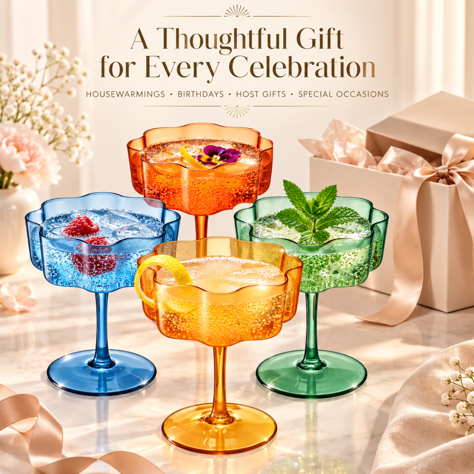 Eze Acrylic Champagne Coupe Cocktail Glassware, Set of 4