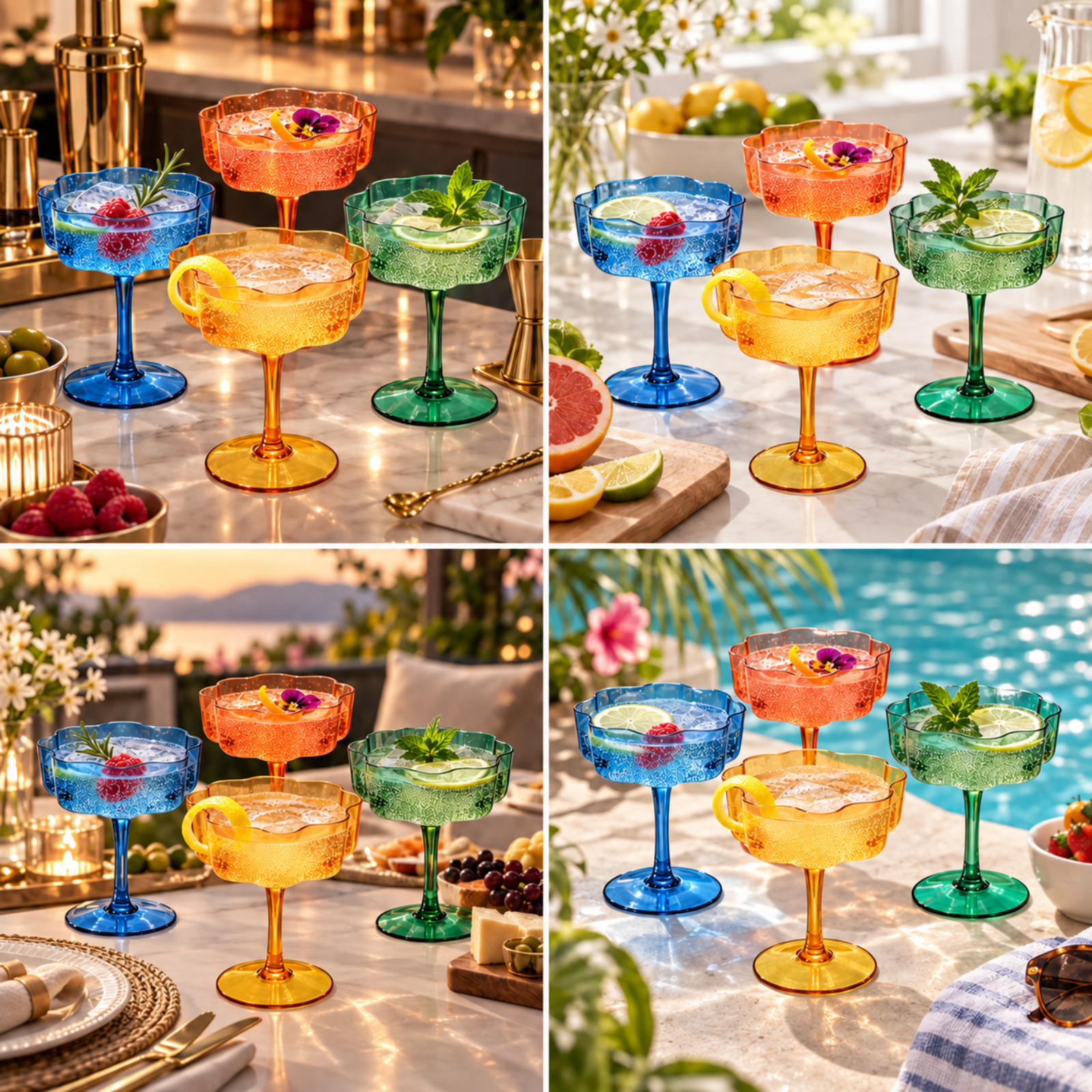 Eze Acrylic Champagne Coupe Cocktail Glassware, Set of 4