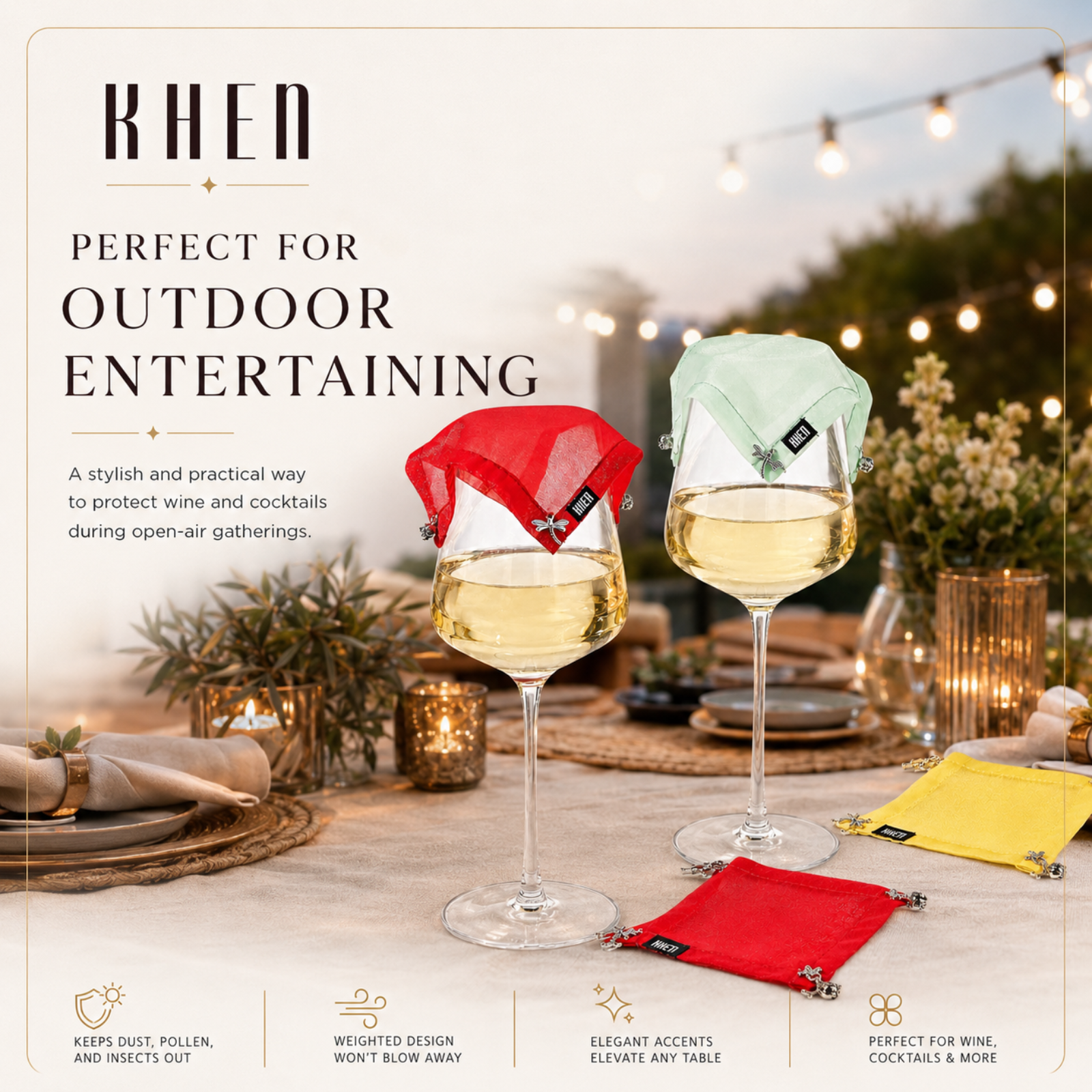 Weighted Outdoor Wine Glassware Covers, Set of 4