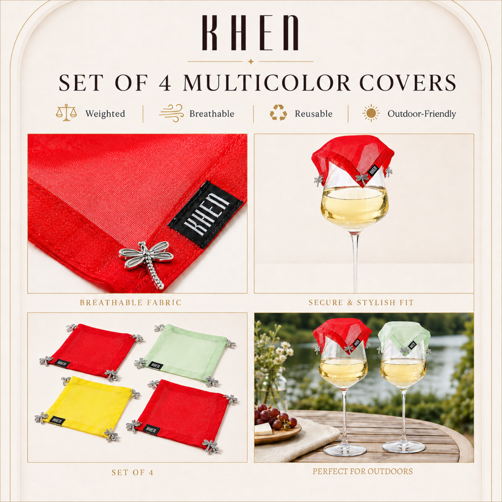 Weighted Outdoor Wine Glassware Covers, Set of 4