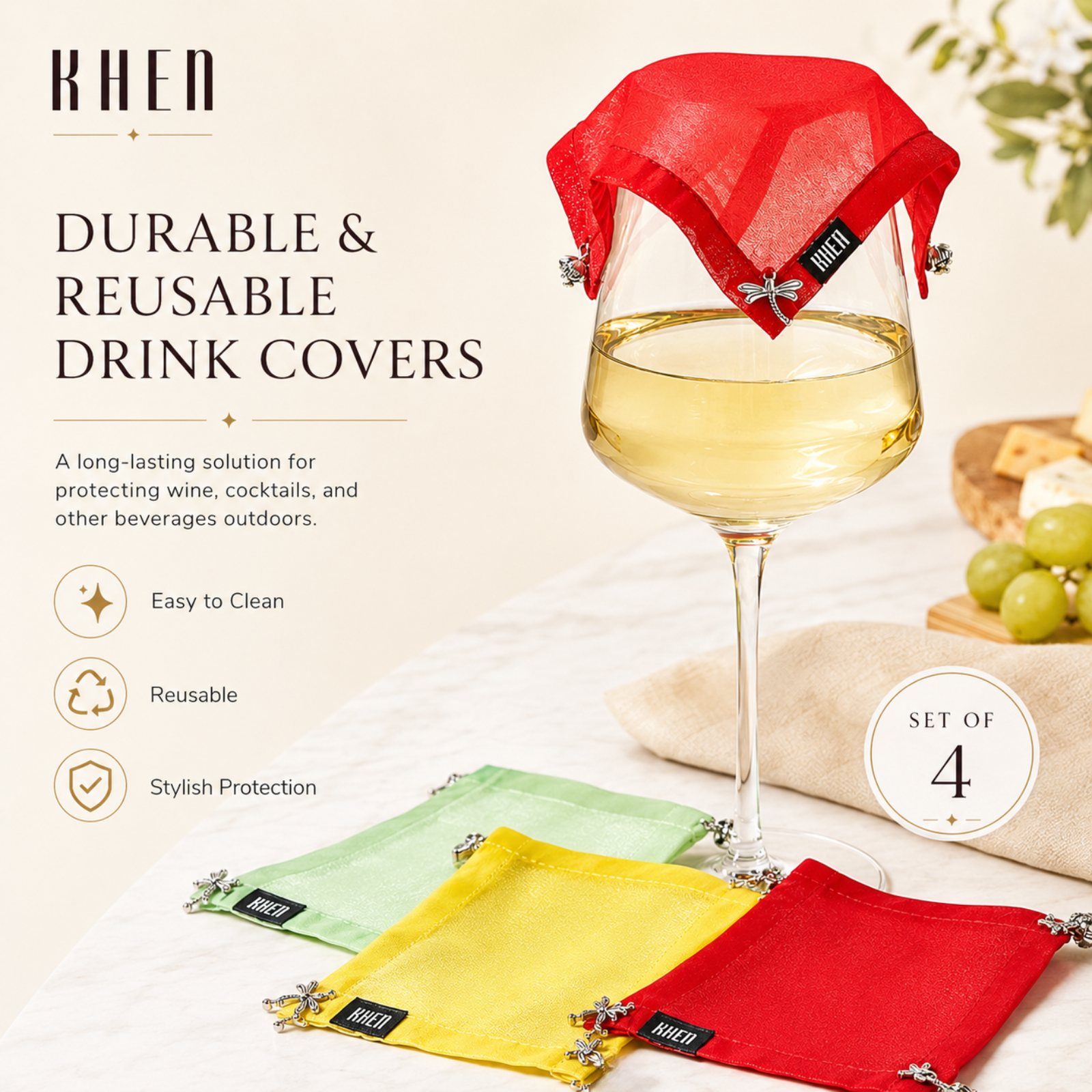 Weighted Outdoor Wine Glassware Covers, Set of 4