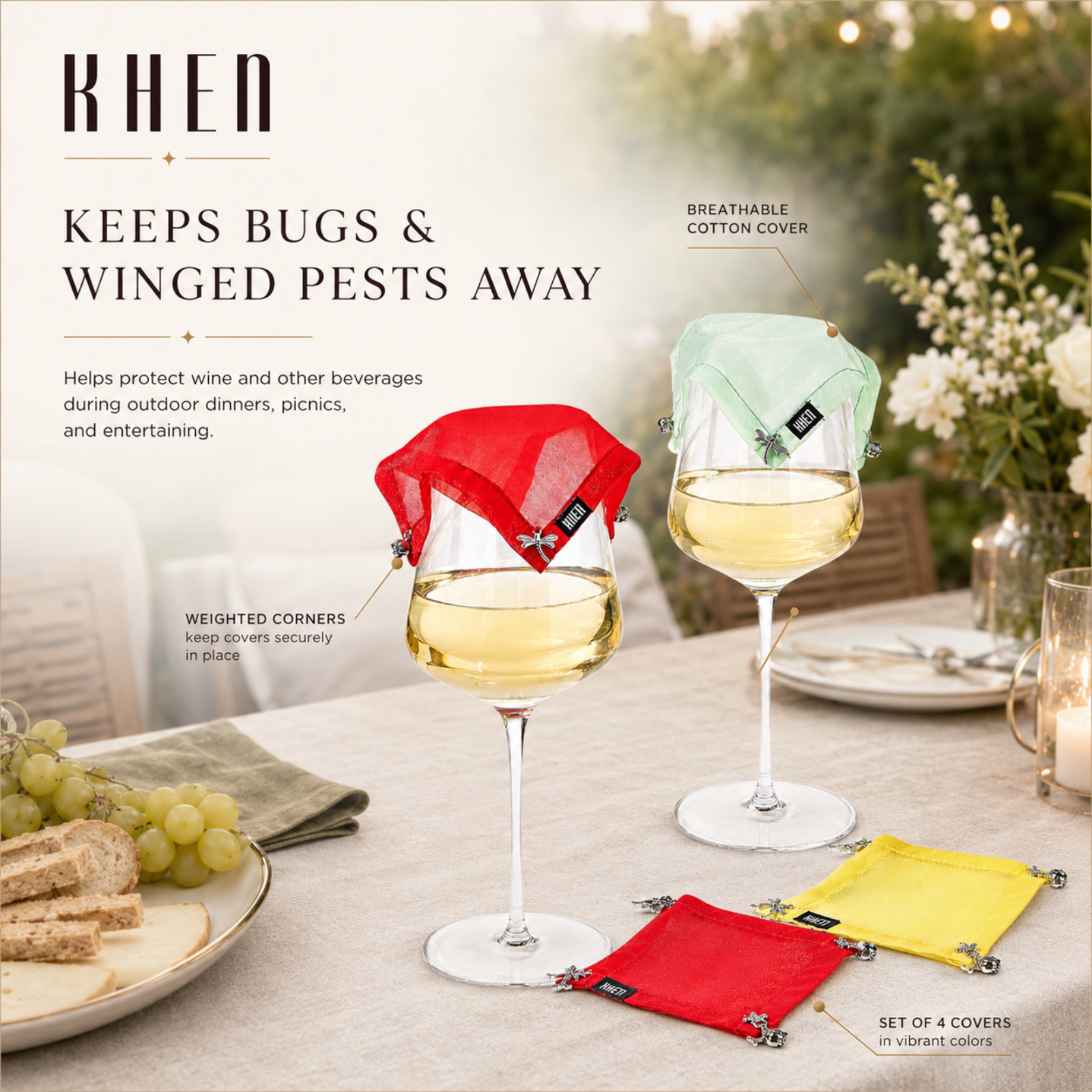 Weighted Outdoor Wine Glassware Covers, Set of 4