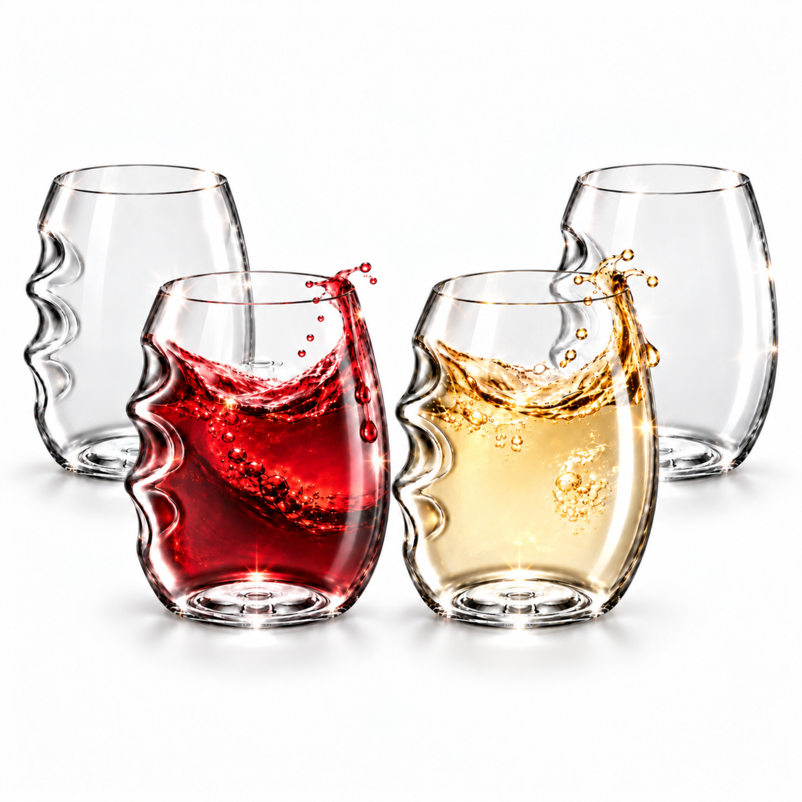 Barcelona Acrylic Stemless Finger-Indent Wine Glassware, Set of 4