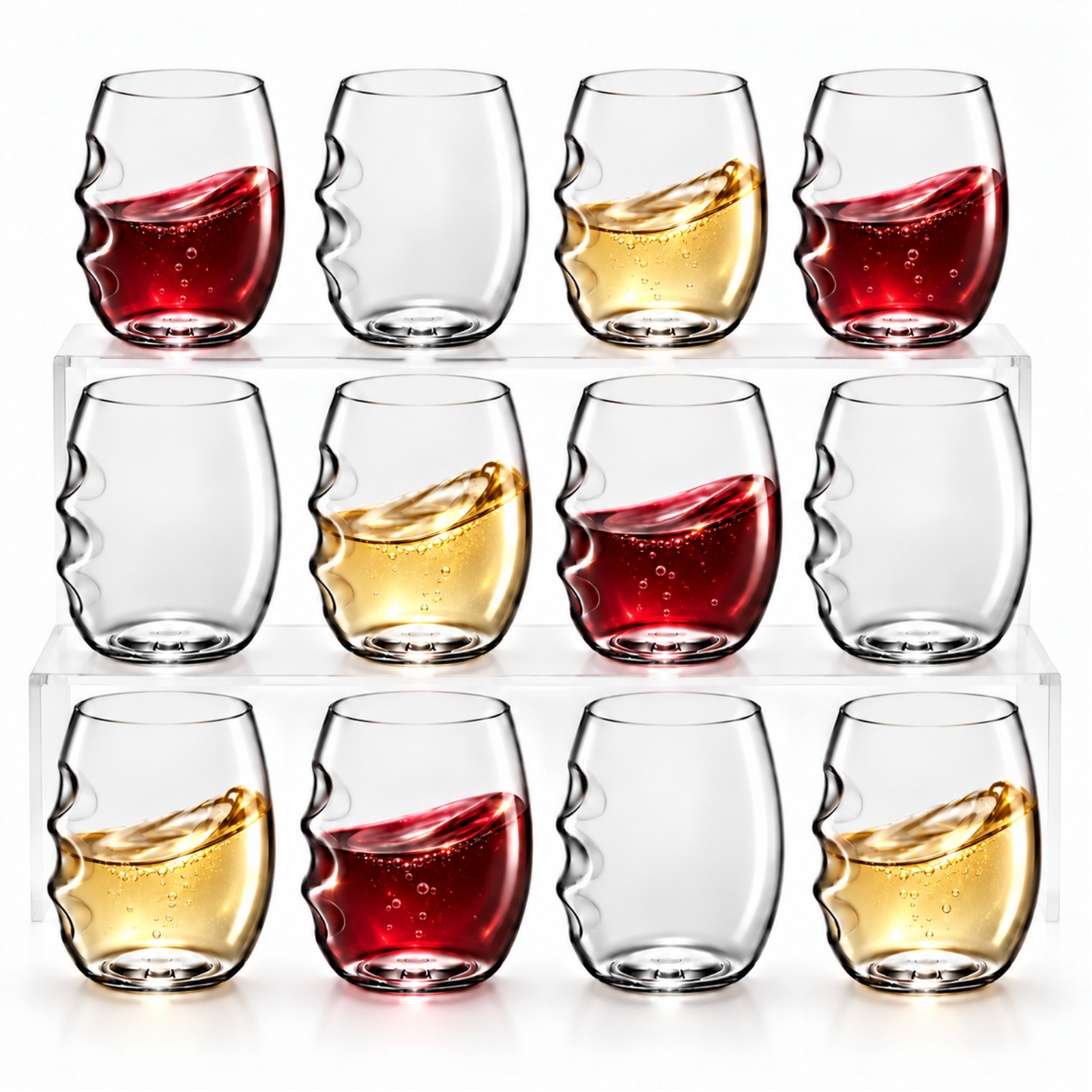 Barcelona Acrylic Stemless Finger-Indent Wine Glassware, Set of 12