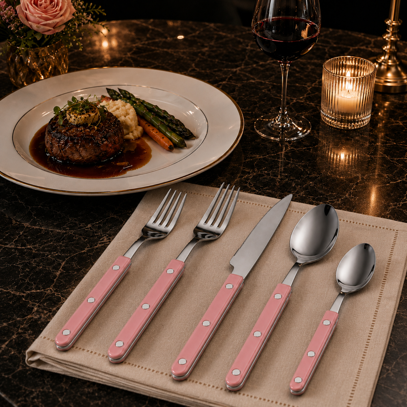 Khen Pink Cutlery Set of 20 –18/8 Stainless Steel Flatware