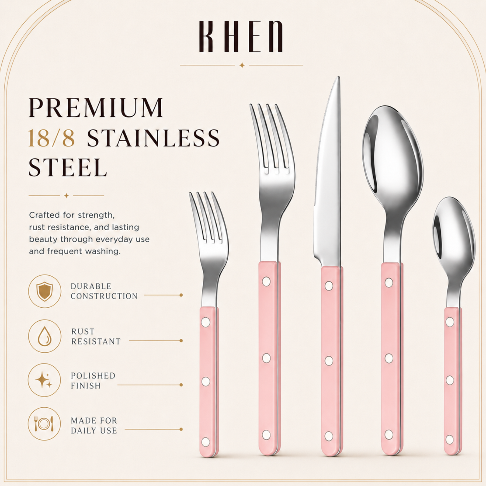 Khen Pink Cutlery Set of 20 –18/8 Stainless Steel Flatware