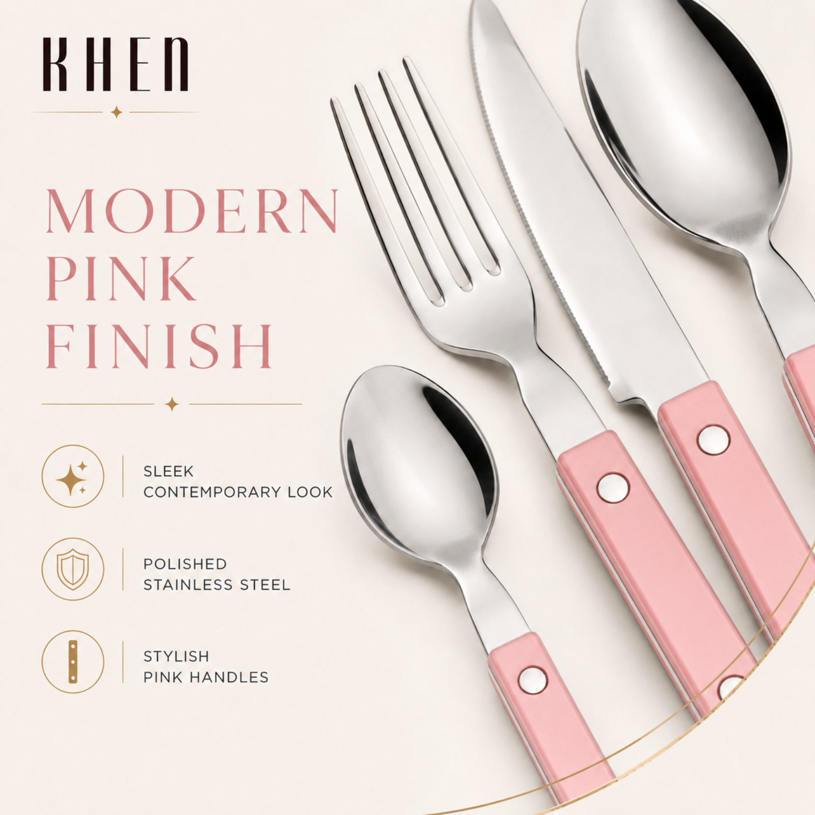 Khen Pink Cutlery Set of 20 –18/8 Stainless Steel Flatware