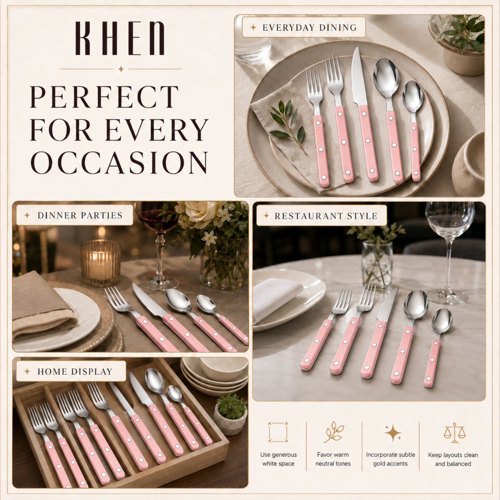 Khen Pink Cutlery Set of 20 –18/8 Stainless Steel Flatware