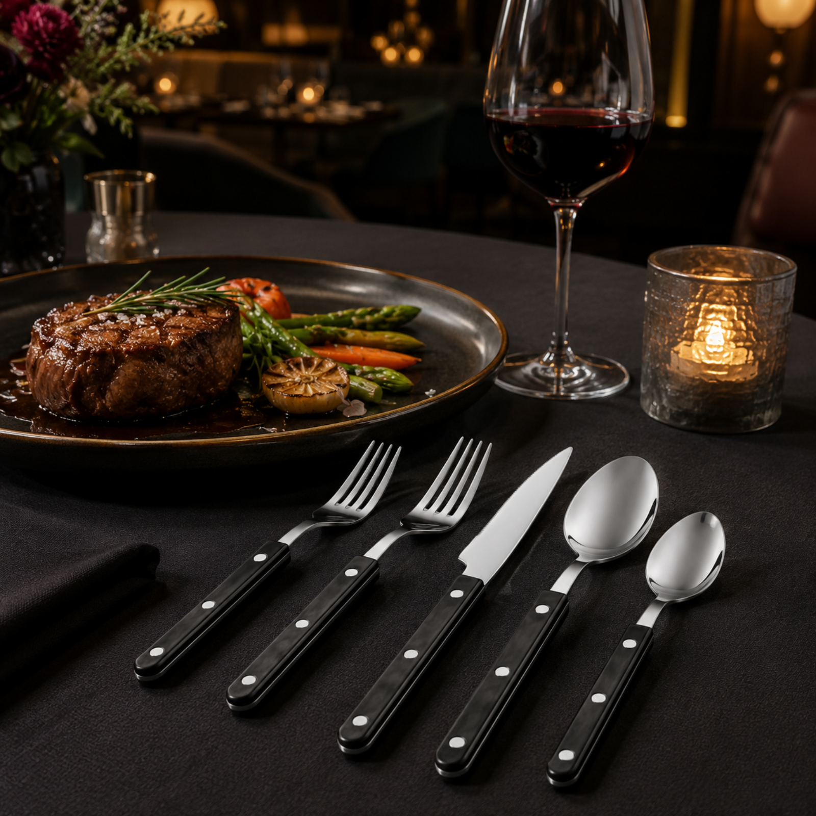 Khen Black Cutlery Set of 20 –18/8 Stainless Steel Flatware
