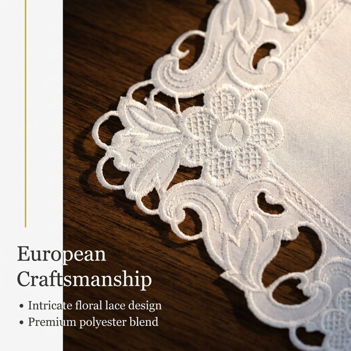 White Table Runner – European Embroidery Rustic Dining Table Decor 14x108 Inch