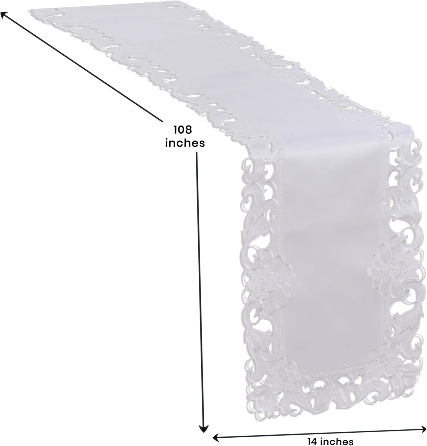 White Table Runner – European Embroidery Rustic Dining Table Decor 14x108 Inch