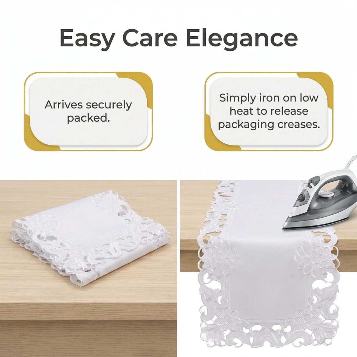 White Table Runner – European Embroidery Rustic Dining Table Decor 14x108 Inch